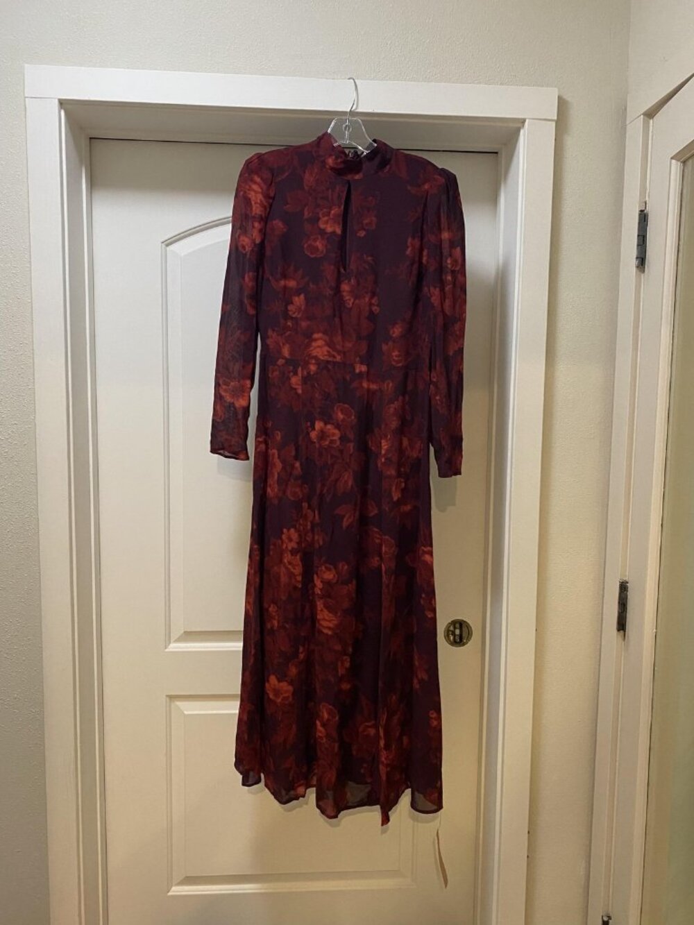 Reformation Catalina Dress Womens 8 Red Floral Mock Neck Long Sleeve Maxi - Picture 2 of 5
